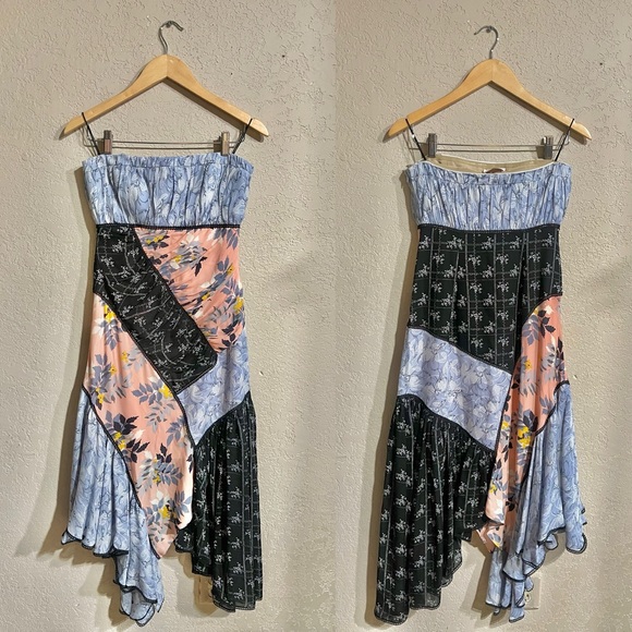Cinq A Sept | Sabrina Strapless Floral Patchwork Silk Dress Size: 4 - Picture 3 of 6